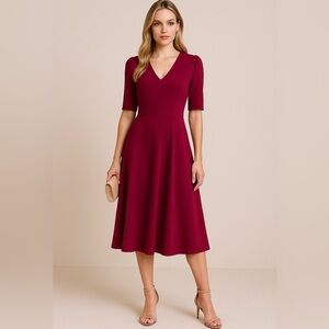Donna Morgan Burgundy Midi Dress 10 | Holiday Party Cocktail Wedding Guest